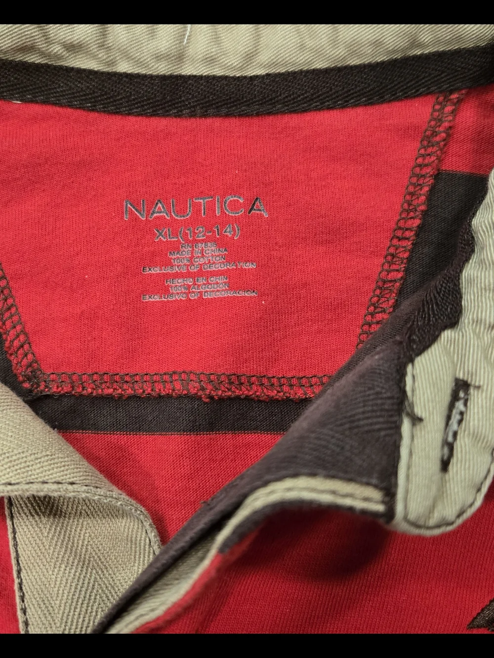 Nautica Boys' Red & Black Striped Rugby Shirt Size 12-14 (XL)